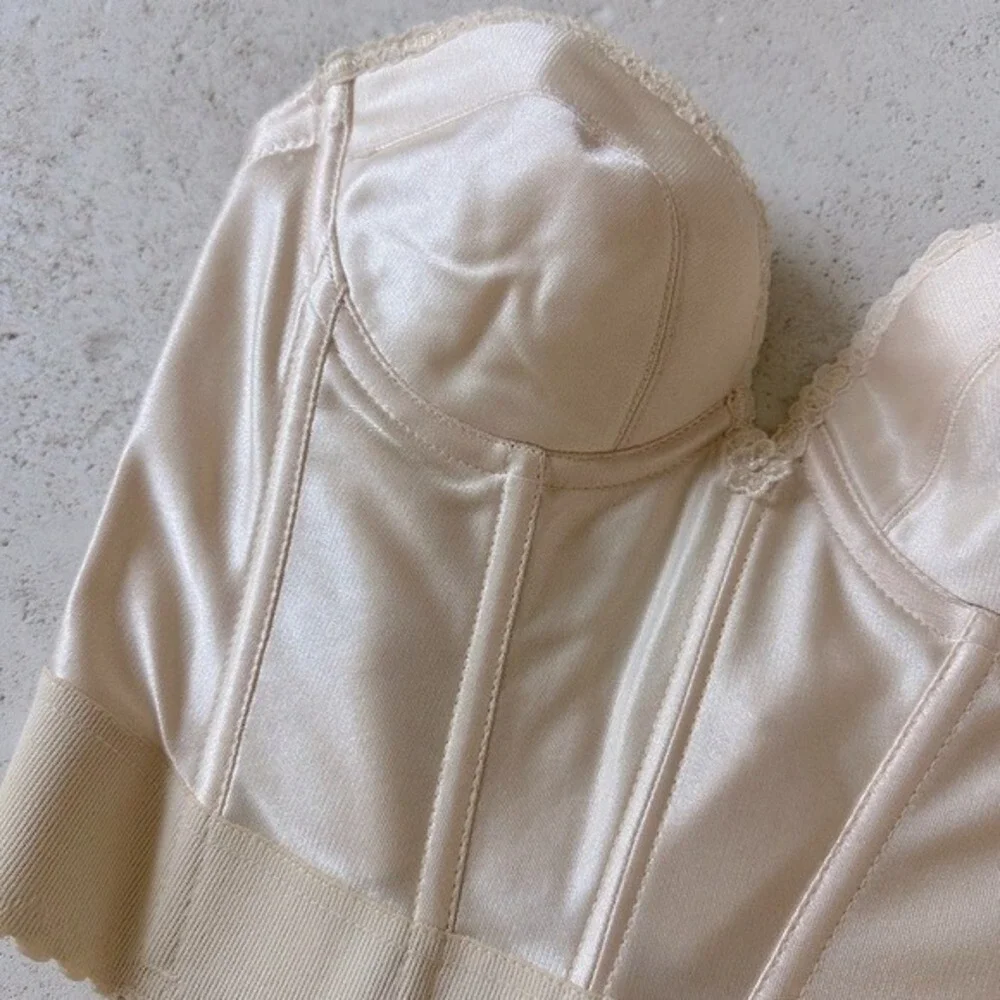 Vintage CARNIVAL Cream Satin Bare-Back Plunge Satin Bustier Corset 34B Y2K